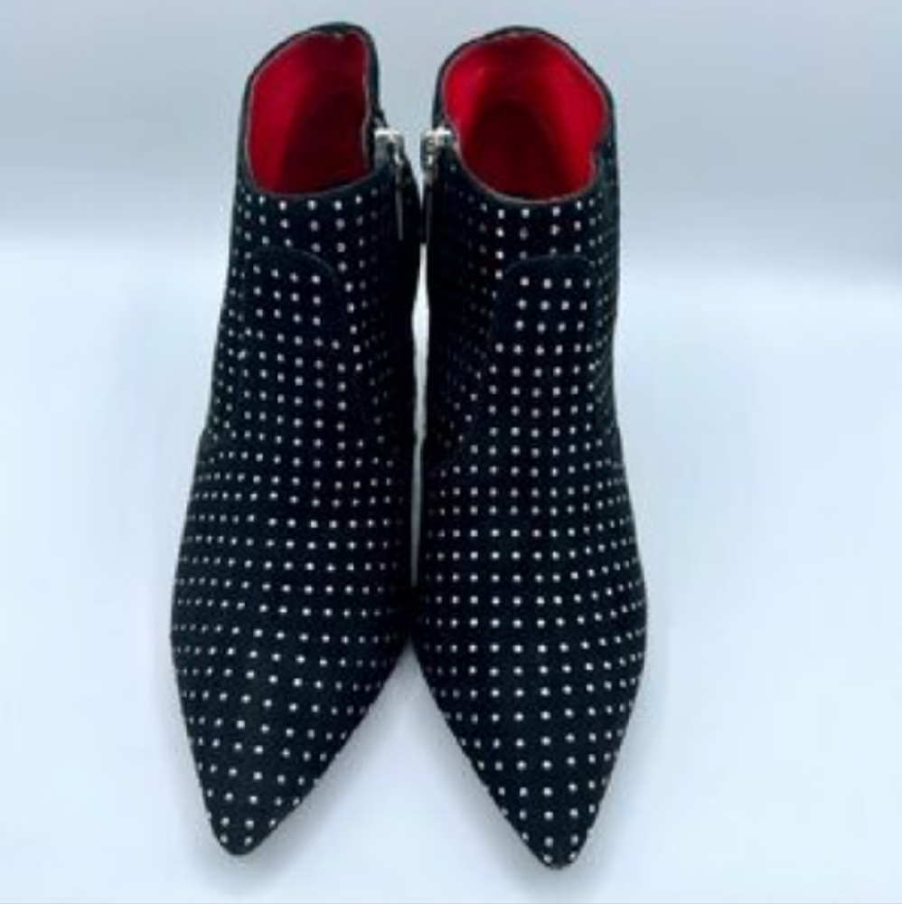 Charles Jourdan Black Leather Studded Ankle Booties, sz 7